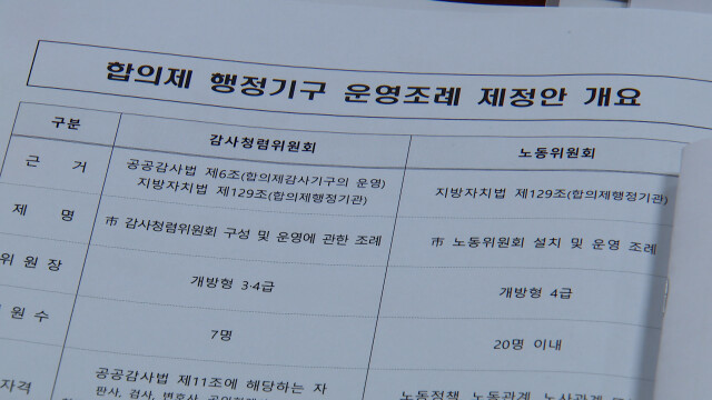 노동위원회·감사청렴위원회 설치 '심사 보류'